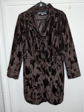 Mudd Coat L Brown Velvet Camo Mid Length Old Money Orca Girl 90s Y2K Retro Goth